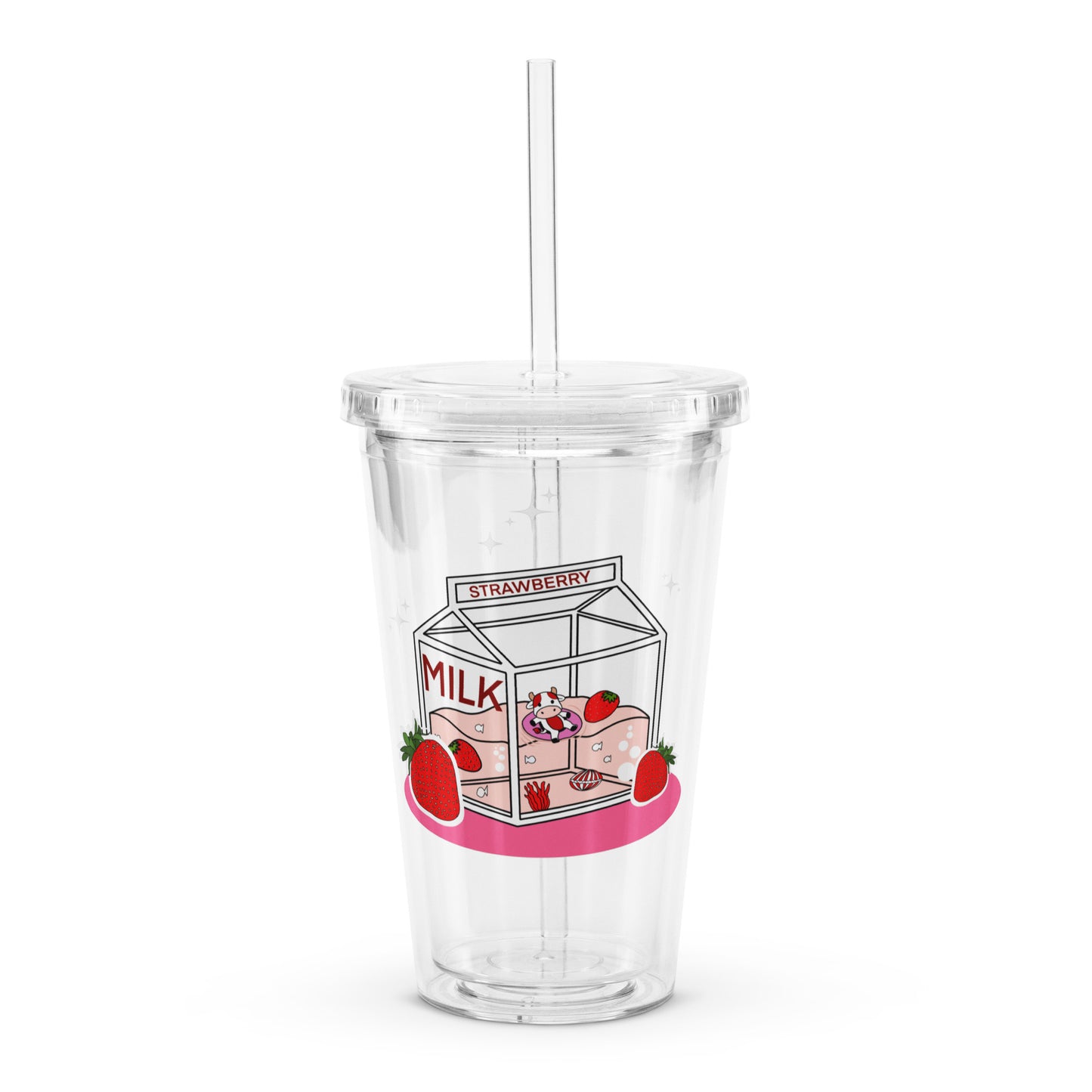 Adorable Strawberry Cow Milk Carton Cute Clear plastic tumbler