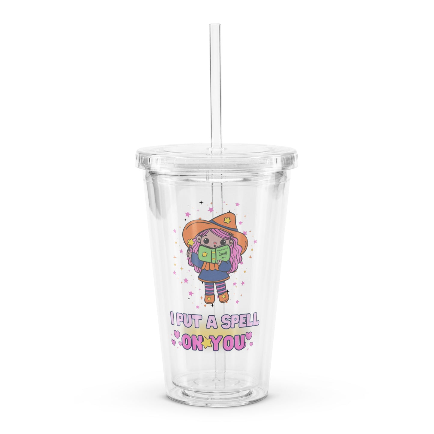 Cute Little Magical Witch Spell On You Kawaii Halloween Clear plastic tumbler