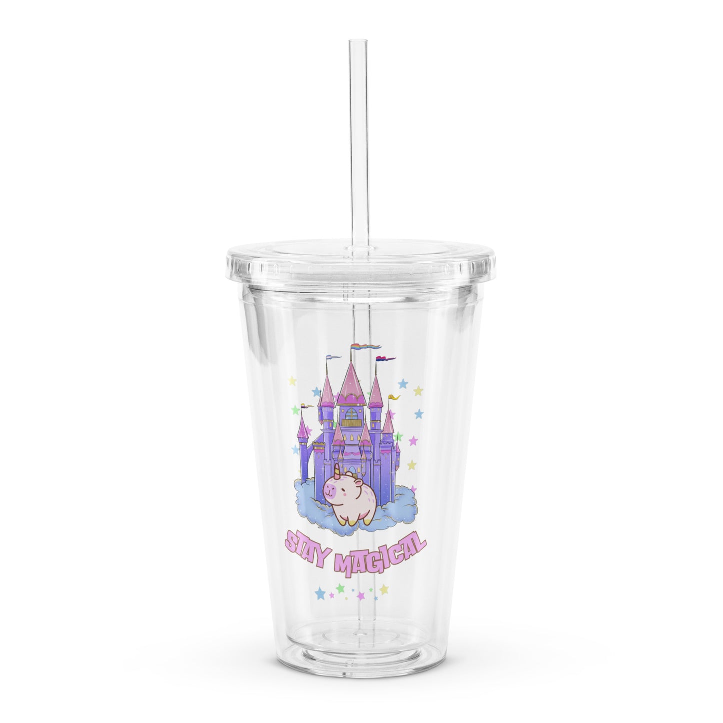 Cute Magical Rainbow Capybara Girly Pastel Clear plastic tumbler