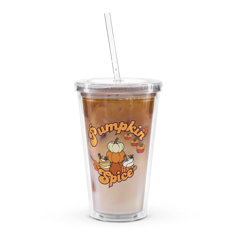 Cute Pumpkin Spice Fall Themed Clear plastic tumbler