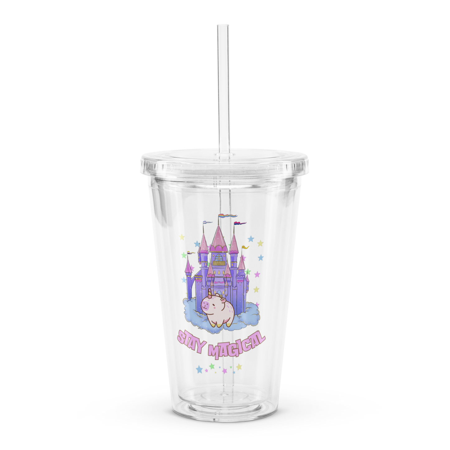 Cute Magical Rainbow Capybara Girly Pastel Clear plastic tumbler