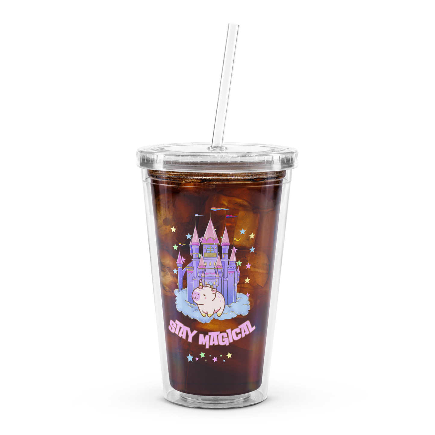 Cute Magical Rainbow Capybara Girly Pastel Clear plastic tumbler