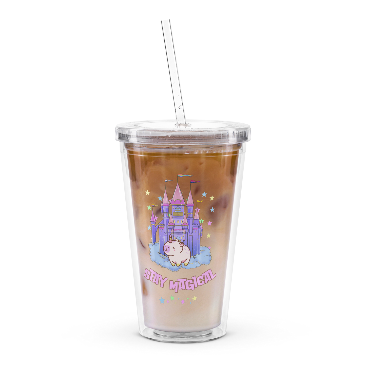 Cute Magical Rainbow Capybara Girly Pastel Clear plastic tumbler