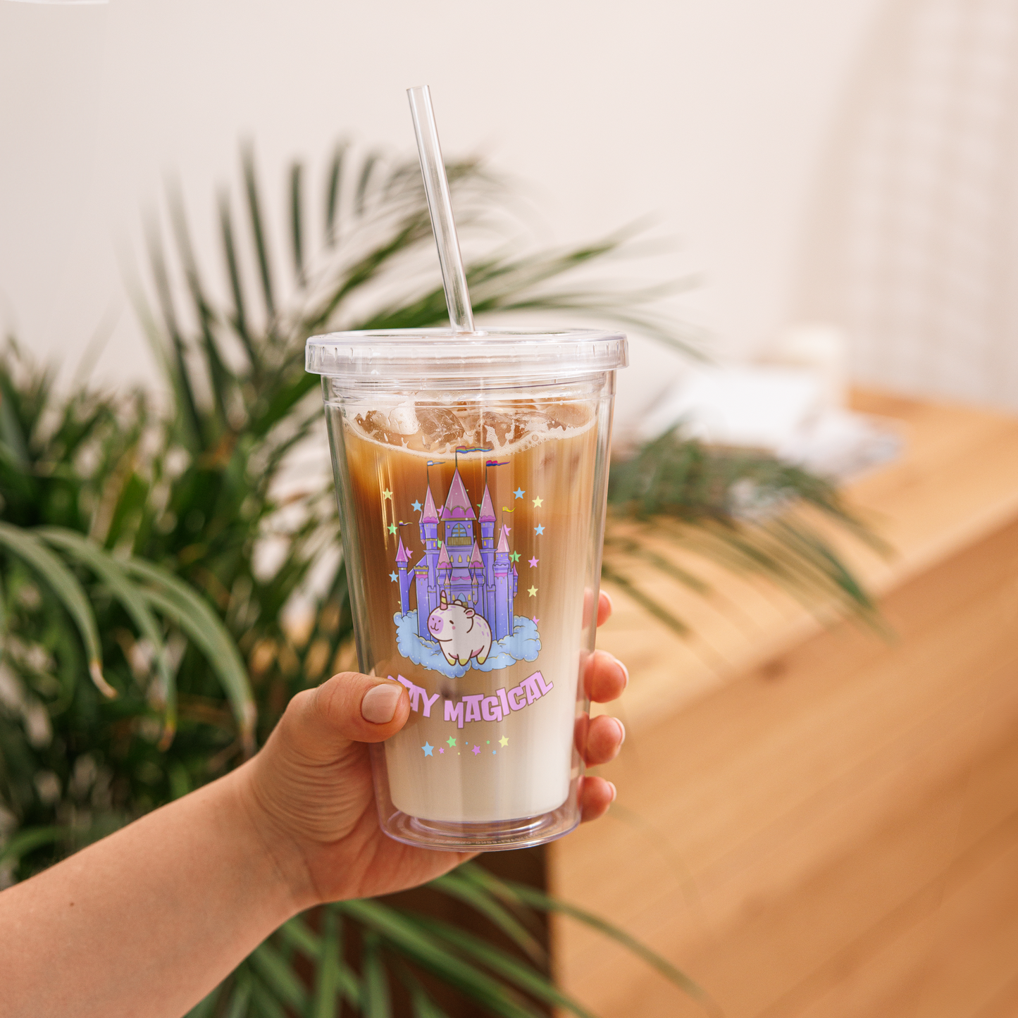 Cute Magical Rainbow Capybara Girly Pastel Clear plastic tumbler