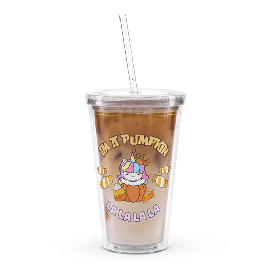 Cute Rainbow Unicorn Pumpkin Fall Clear plastic tumbler