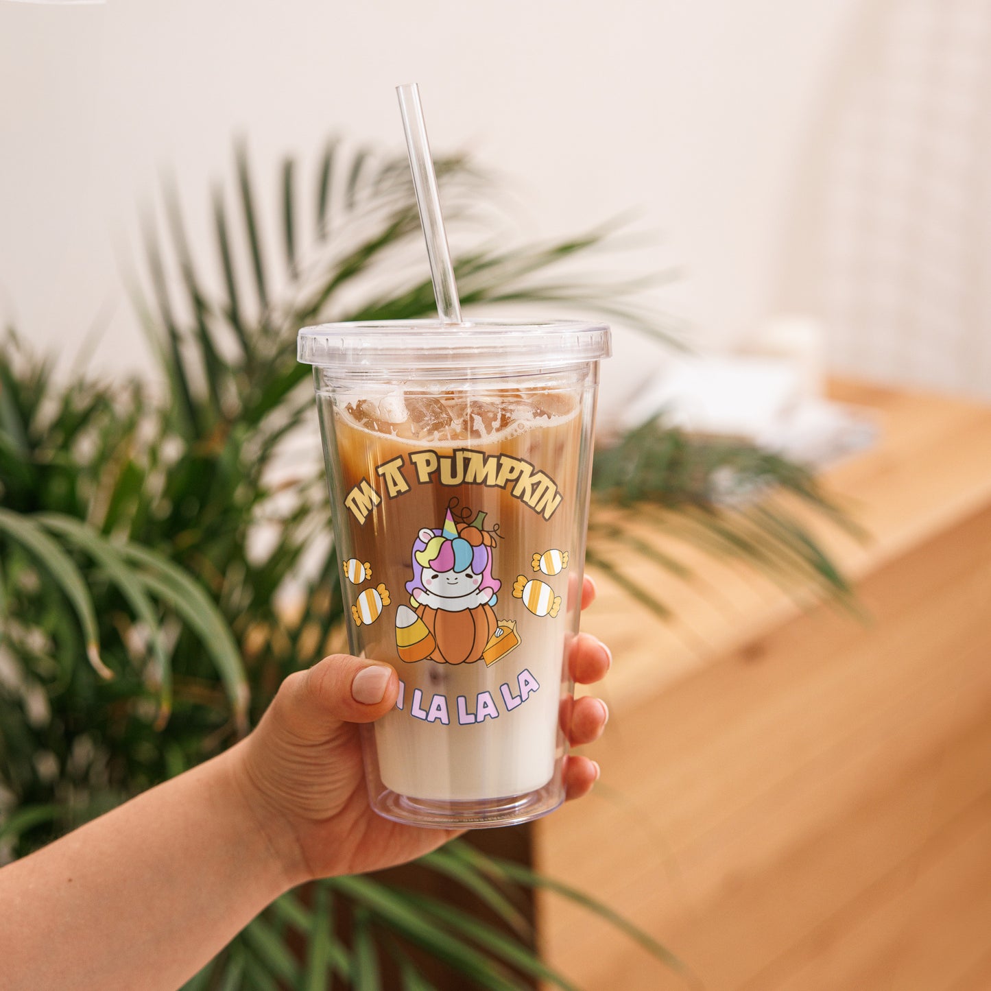 Cute Rainbow Unicorn Pumpkin Fall Clear plastic tumbler