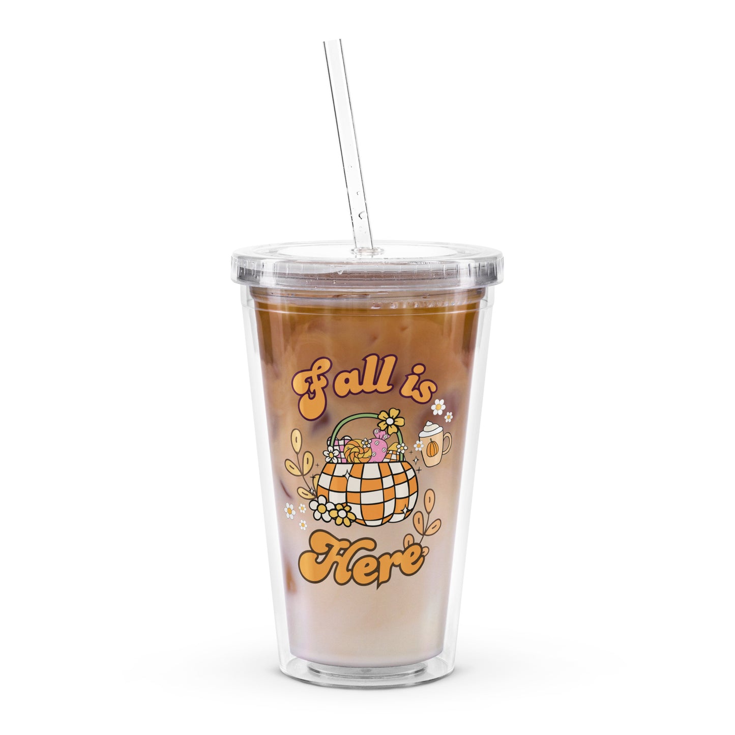 Cute Fall Is Here Pumpkin Sweets Themed Clear plastic tumbler