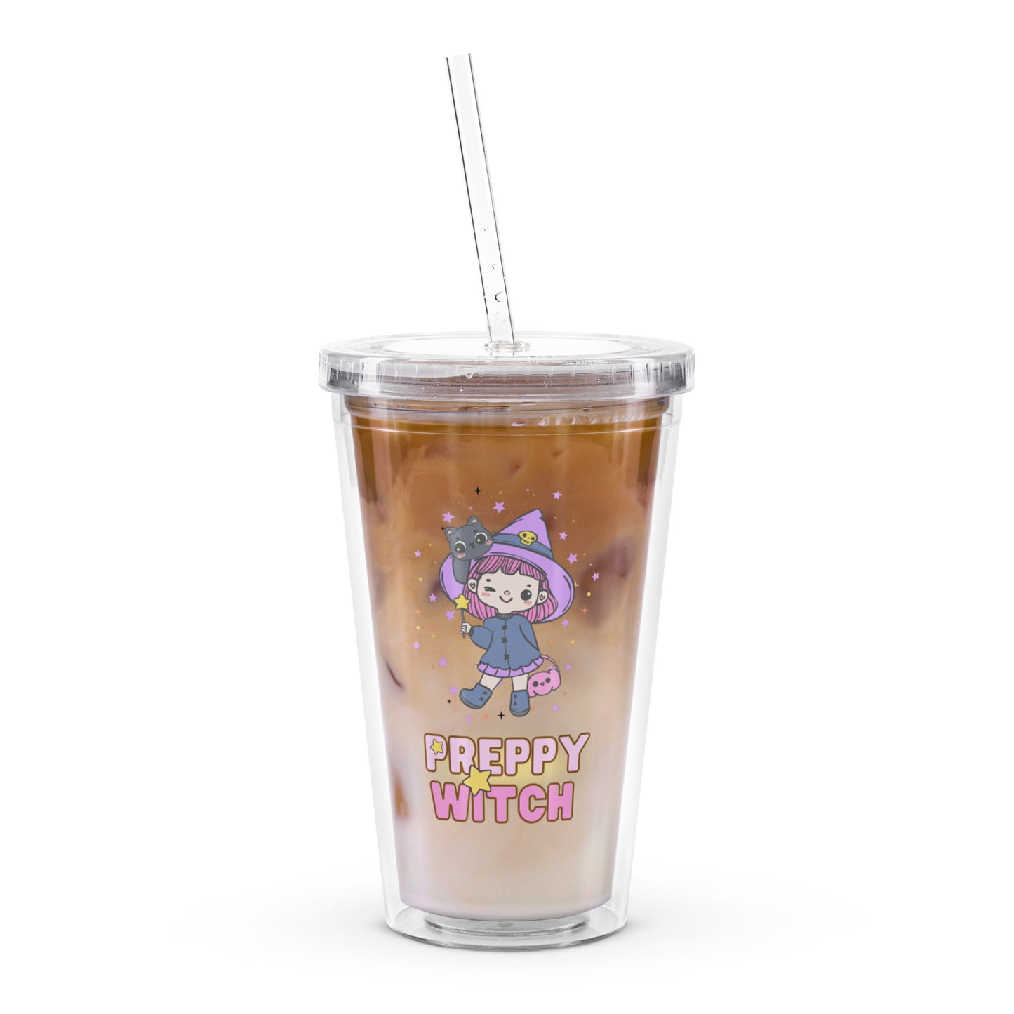 Cute Little Magical Witch Preppy Girl Kawaii Halloween Clear plastic tumbler