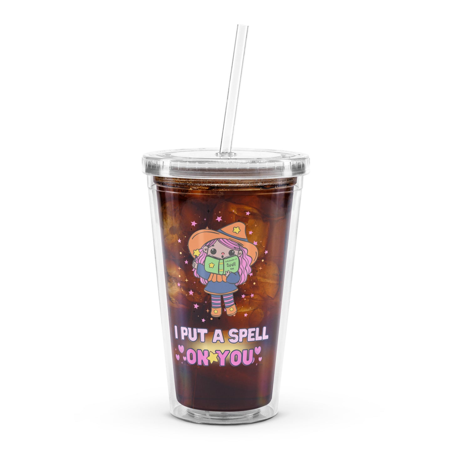 Cute Little Magical Witch Spell On You Kawaii Halloween Clear plastic tumbler