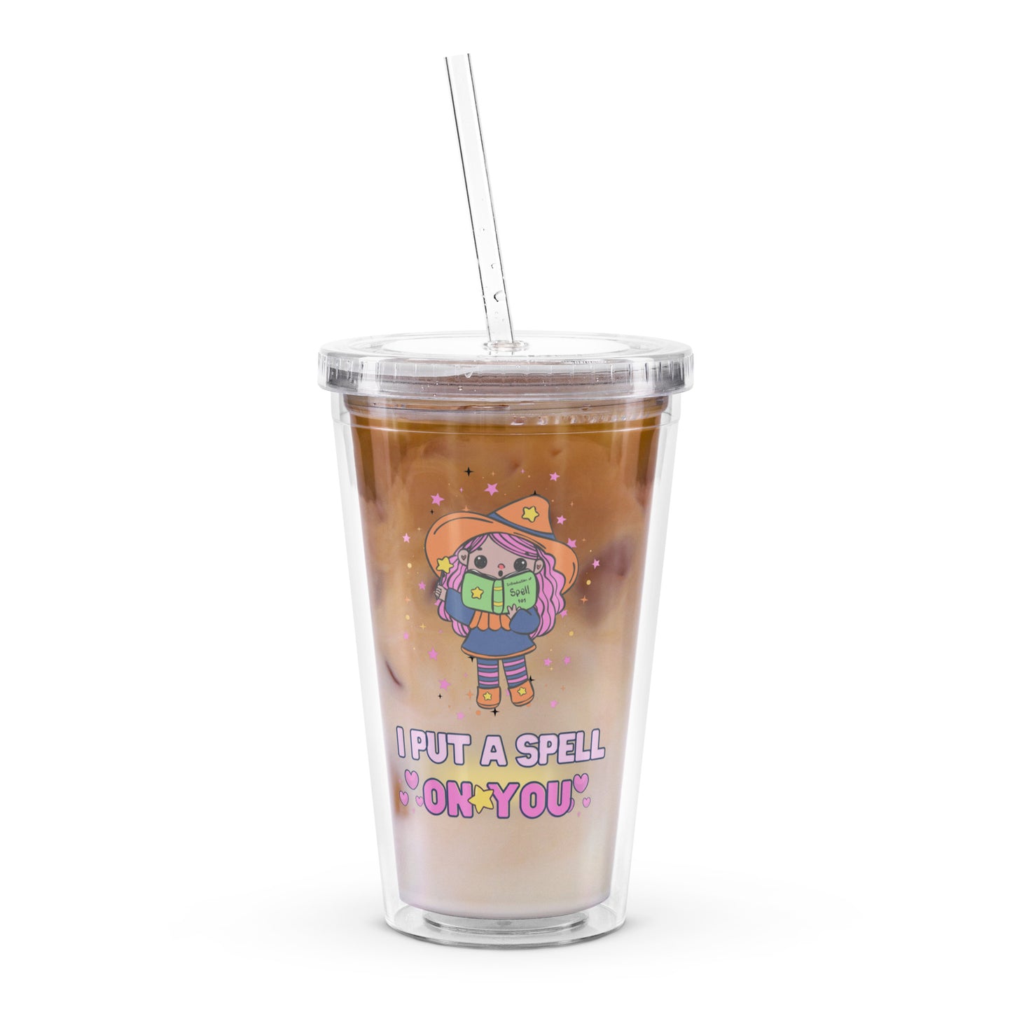 Cute Little Magical Witch Spell On You Kawaii Halloween Clear plastic tumbler