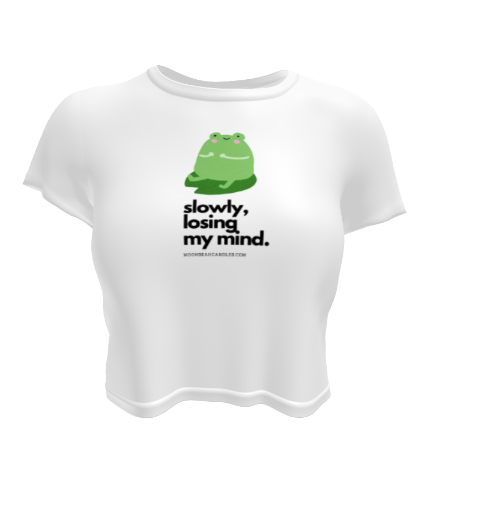 Kawaii Funny Anime Cartoon Frog Losing My Mind Meme White Crop Top