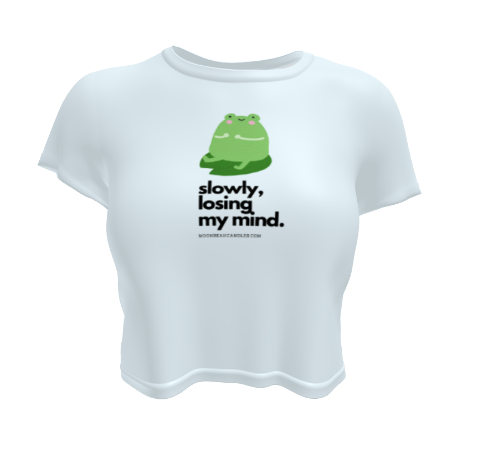 Kawaii Funny Anime Cartoon Frog Losing My Mind Meme Blue Crop Top