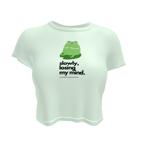 Kawaii Funny Anime Cartoon Frog Losing My Mind Meme Green Crop Top