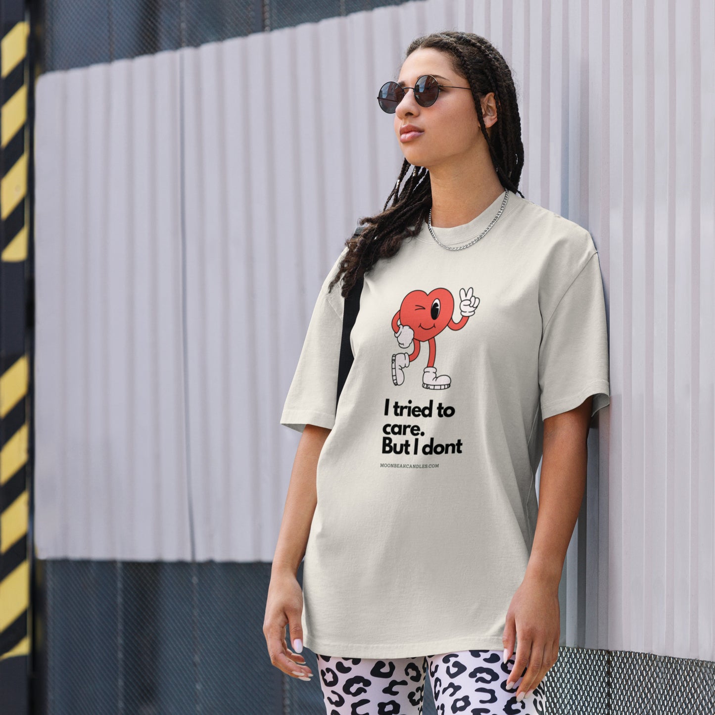 Cute Funny I Don't Care Retro Heart Oversized Shirt