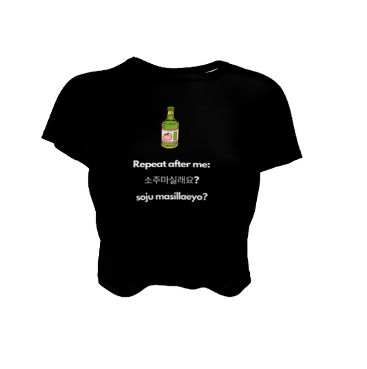 Cute Korean Fun Soju Drink Pun Black Crop Top