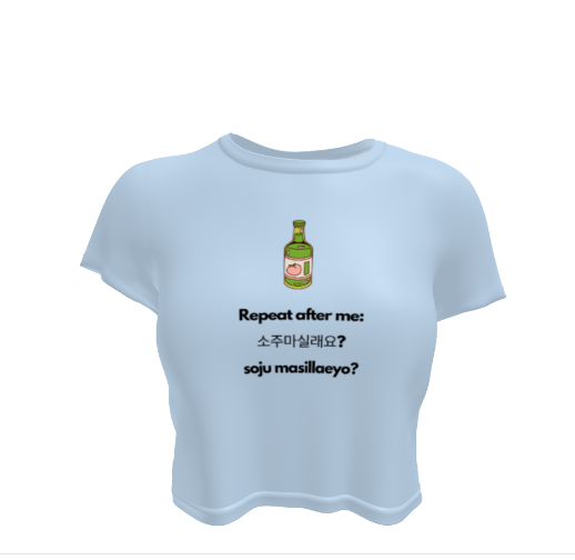 Cute Korean Fun Soju Drink Pun Blue Crop Top