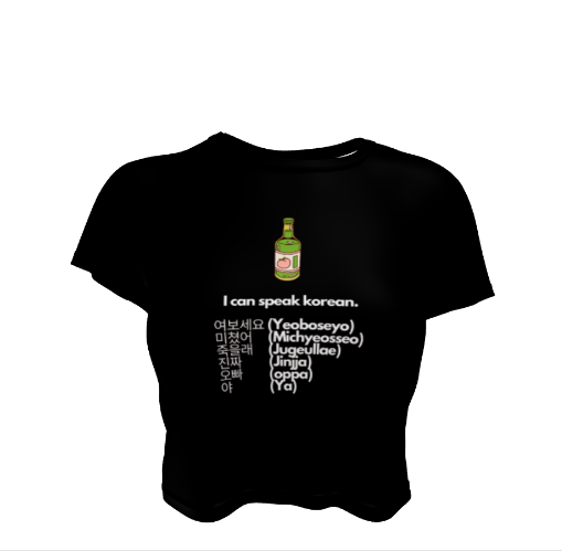 Cute Korean Funny Speak Korean Soju Drink Pun Black Crop Top