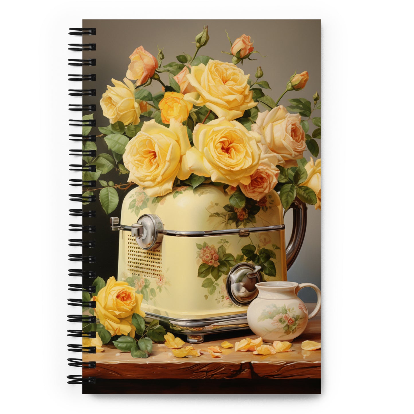 Beautiful Retro Kitchen Yellow Roses Vintage Toaster Vase Cooking Notebook