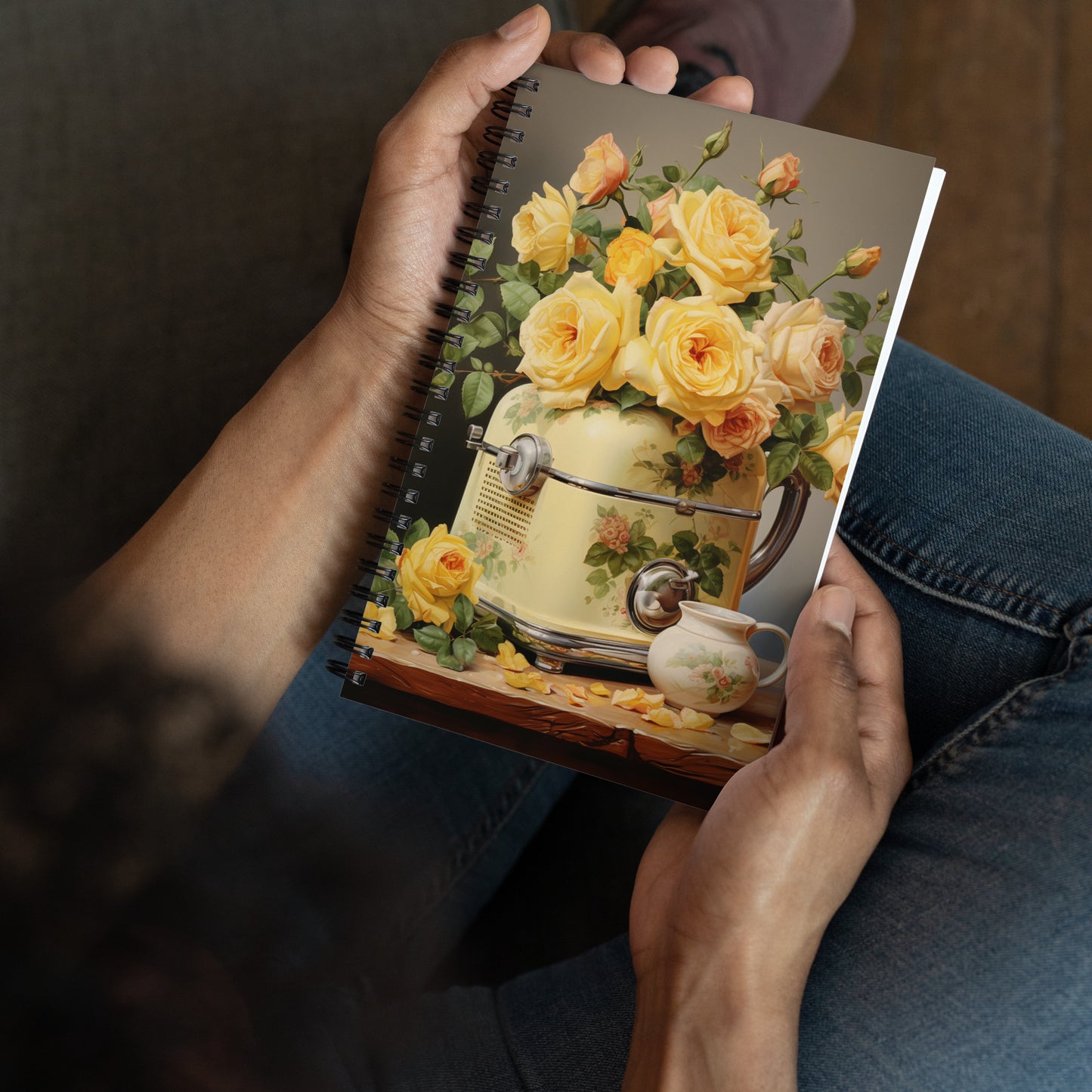 Beautiful Retro Kitchen Yellow Roses Vintage Toaster Vase Cooking Notebook