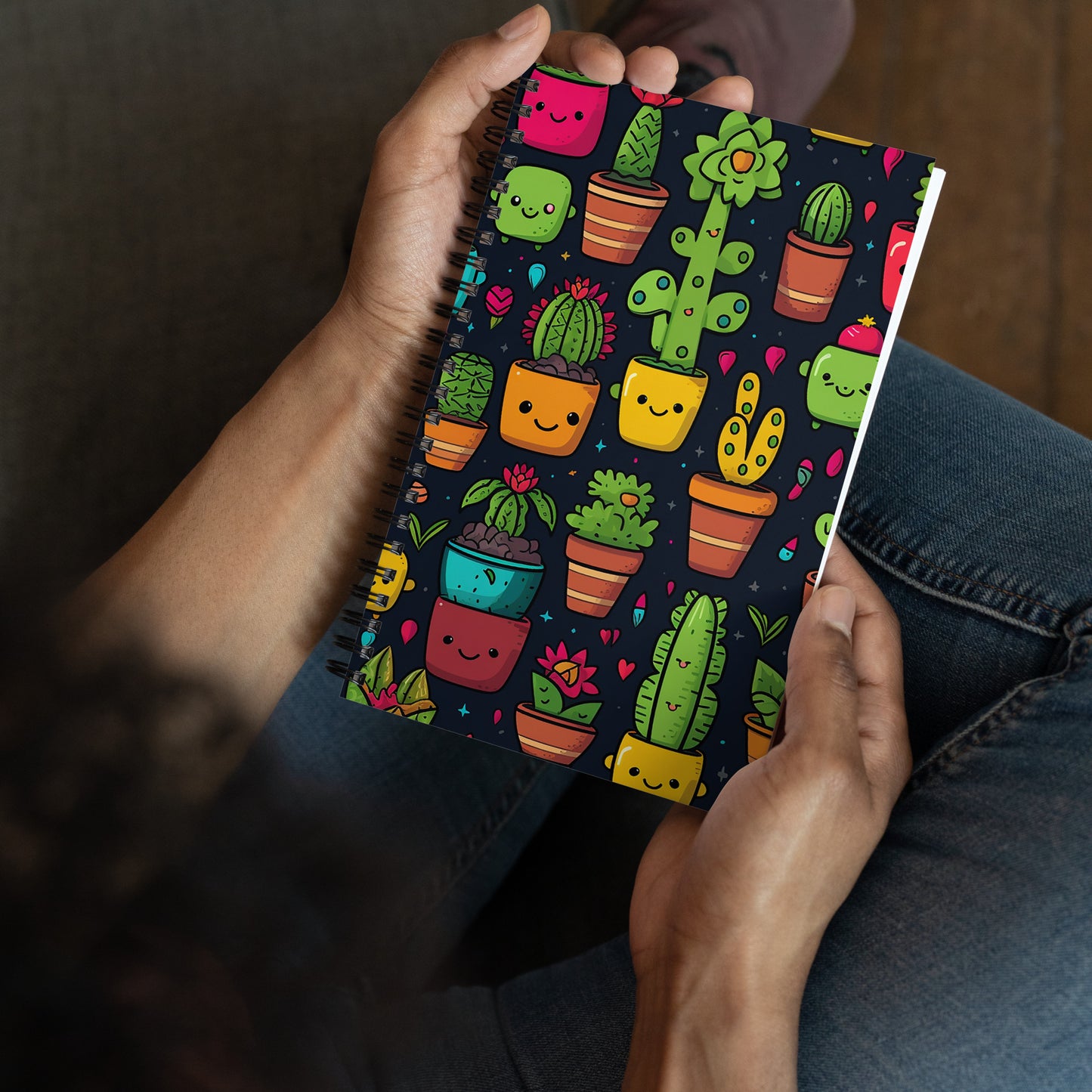 Kawaii Cute Colorful Anime Cartoon Plants Black Notebook