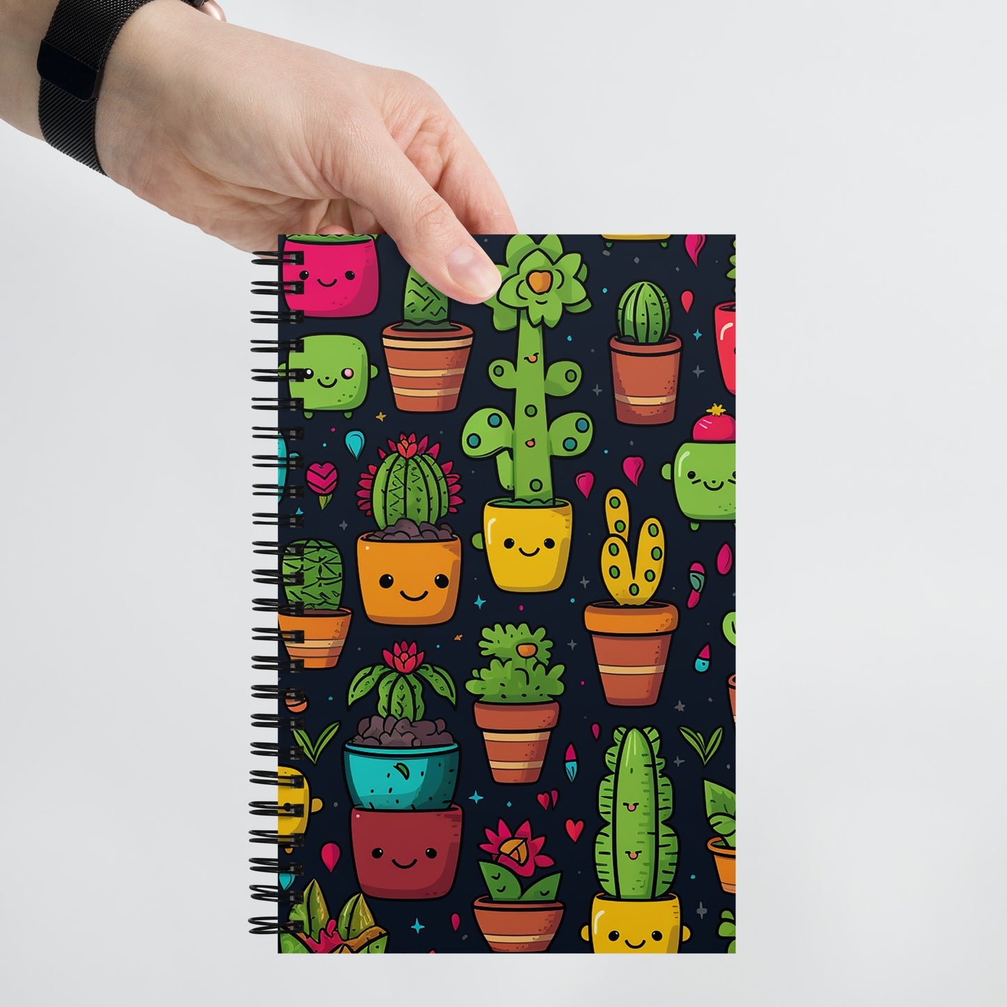 Kawaii Cute Colorful Anime Cartoon Plants Black Notebook