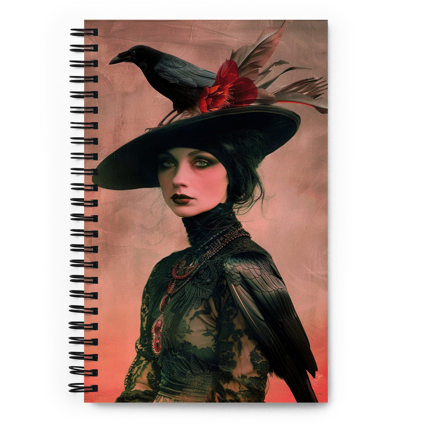 Beautiful Dark Gothic Crow Girl Fire Witch Magic Macadamia Black Notebook