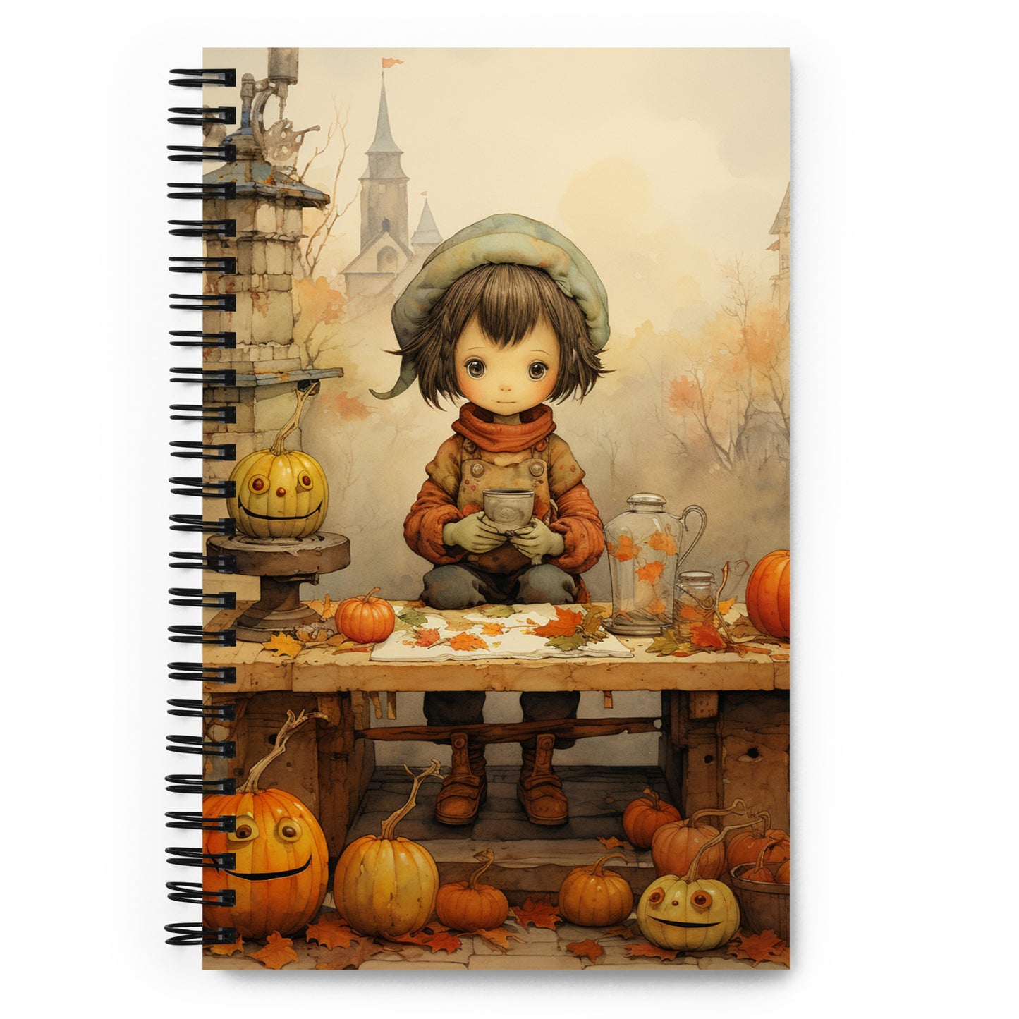 Beautiful Fall Halloween Little Girl with Pumpkin French Fairy Tale Notebook