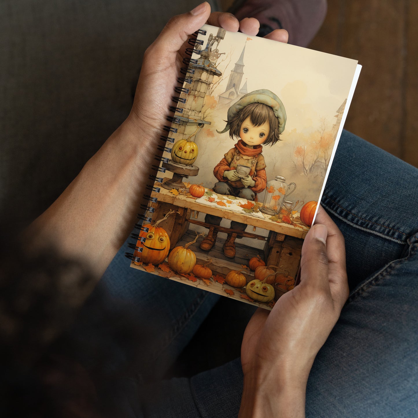 Beautiful Fall Halloween Little Girl with Pumpkin French Fairy Tale Notebook