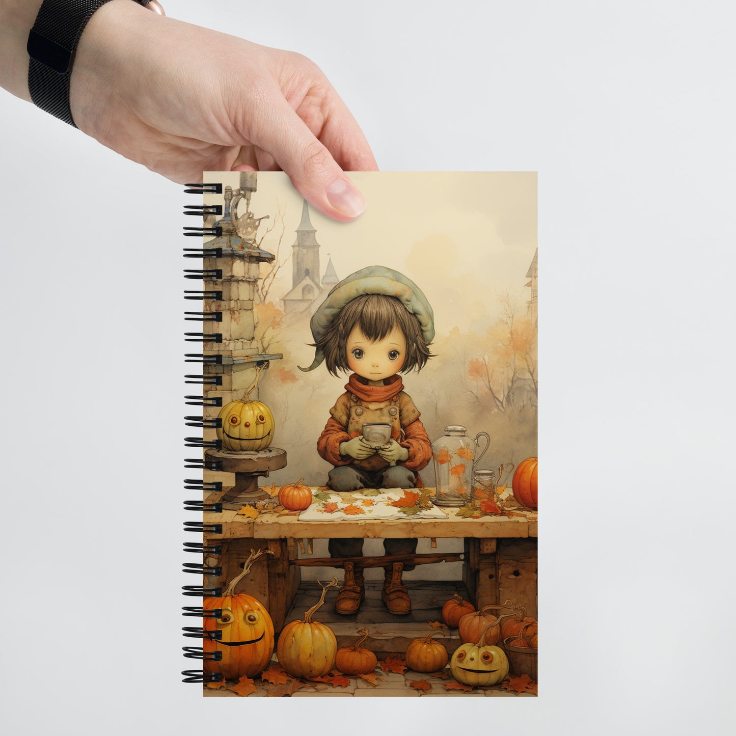 Beautiful Fall Halloween Little Girl with Pumpkin French Fairy Tale Notebook