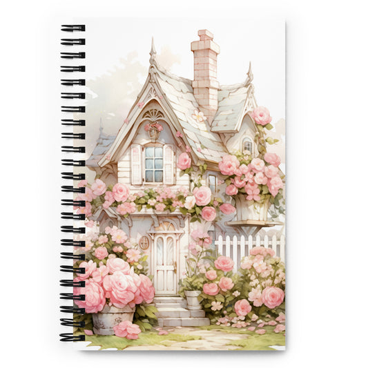 Beautiful Fantasy Watercolor Vintage Peach Flower Cottage House  Notebook