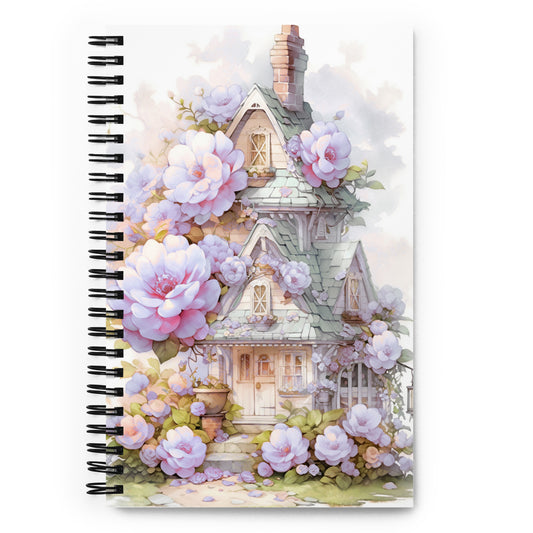 Beautiful Fantasy Watercolor Vintage Lilac Flower Cottage House  Notebook