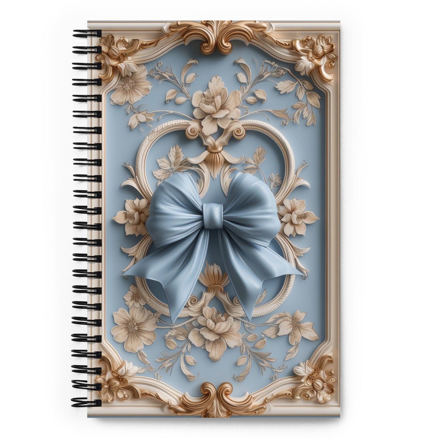 Beautiful Vintage Baroque Golden Framed Coquette Bow Blue Notebook