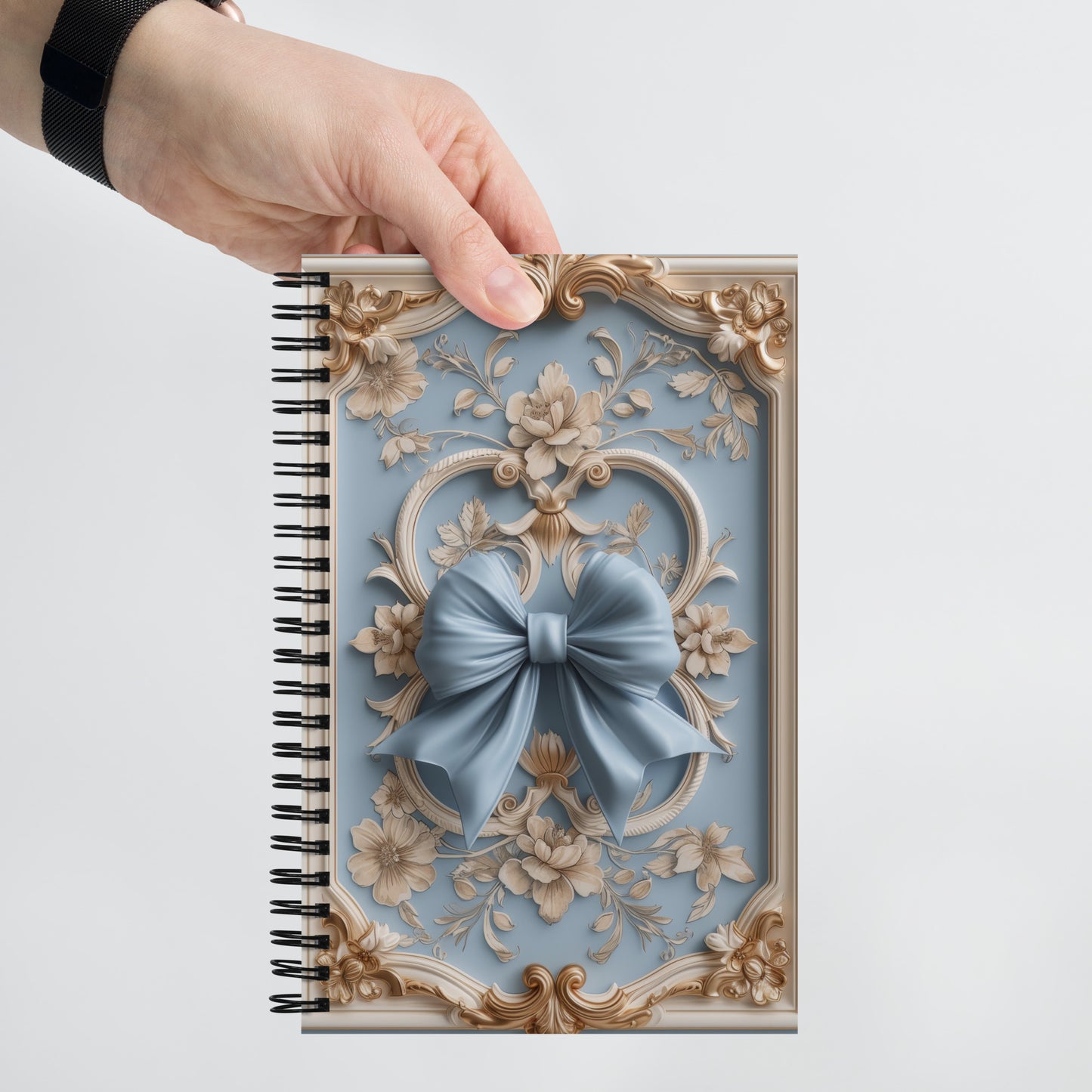 Beautiful Vintage Baroque Golden Framed Coquette Bow Blue Notebook