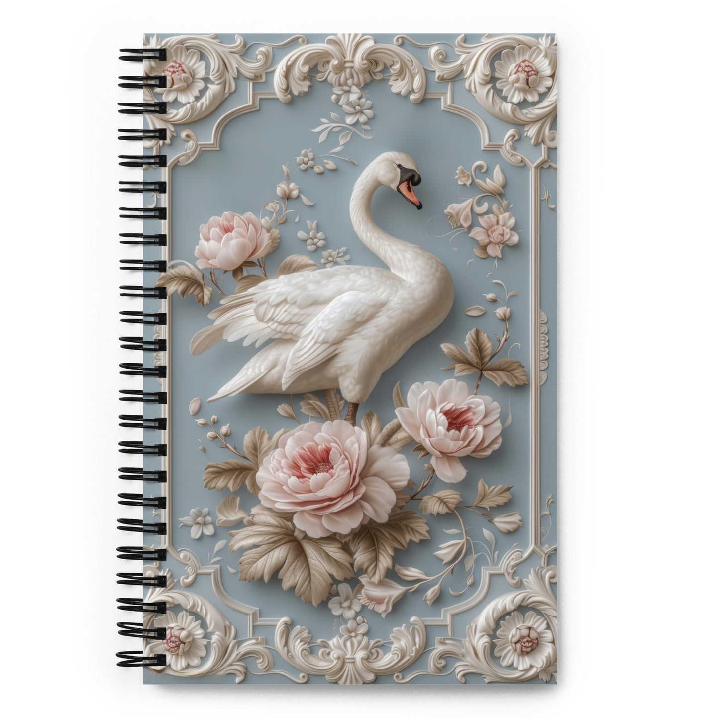 Beautiful Vintage Baroque Golden Framed Rose Swan Blue Notebook