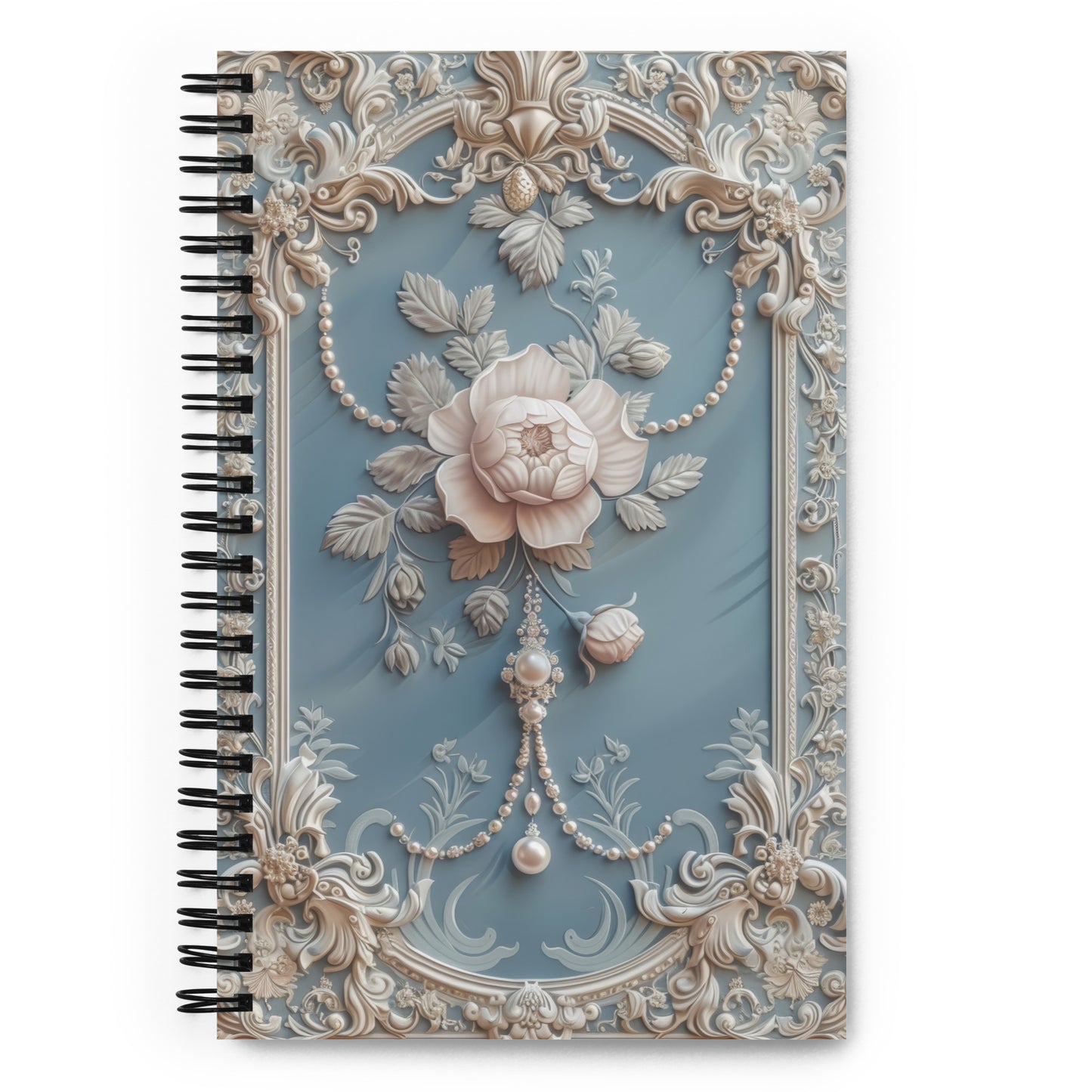 Beautiful Vintage Baroque Golden Framed Rose Pearls Blue Notebook