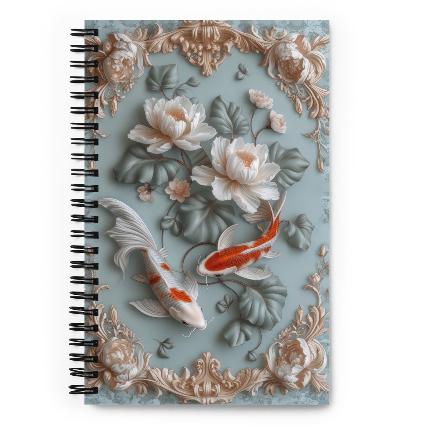 Beautiful Vintage Baroque Golden Framed Koi Fish Blue Notebook