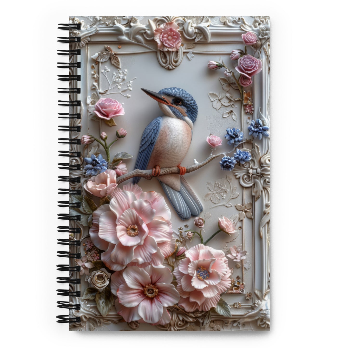 Beautiful Vintage Baroque Porcelain Gold Frame Bird Blue Notebook