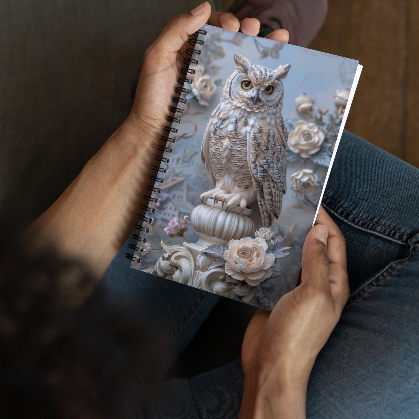 Beautiful Vintage Baroque Porcelain Gold Framed Owl Blue Notebook