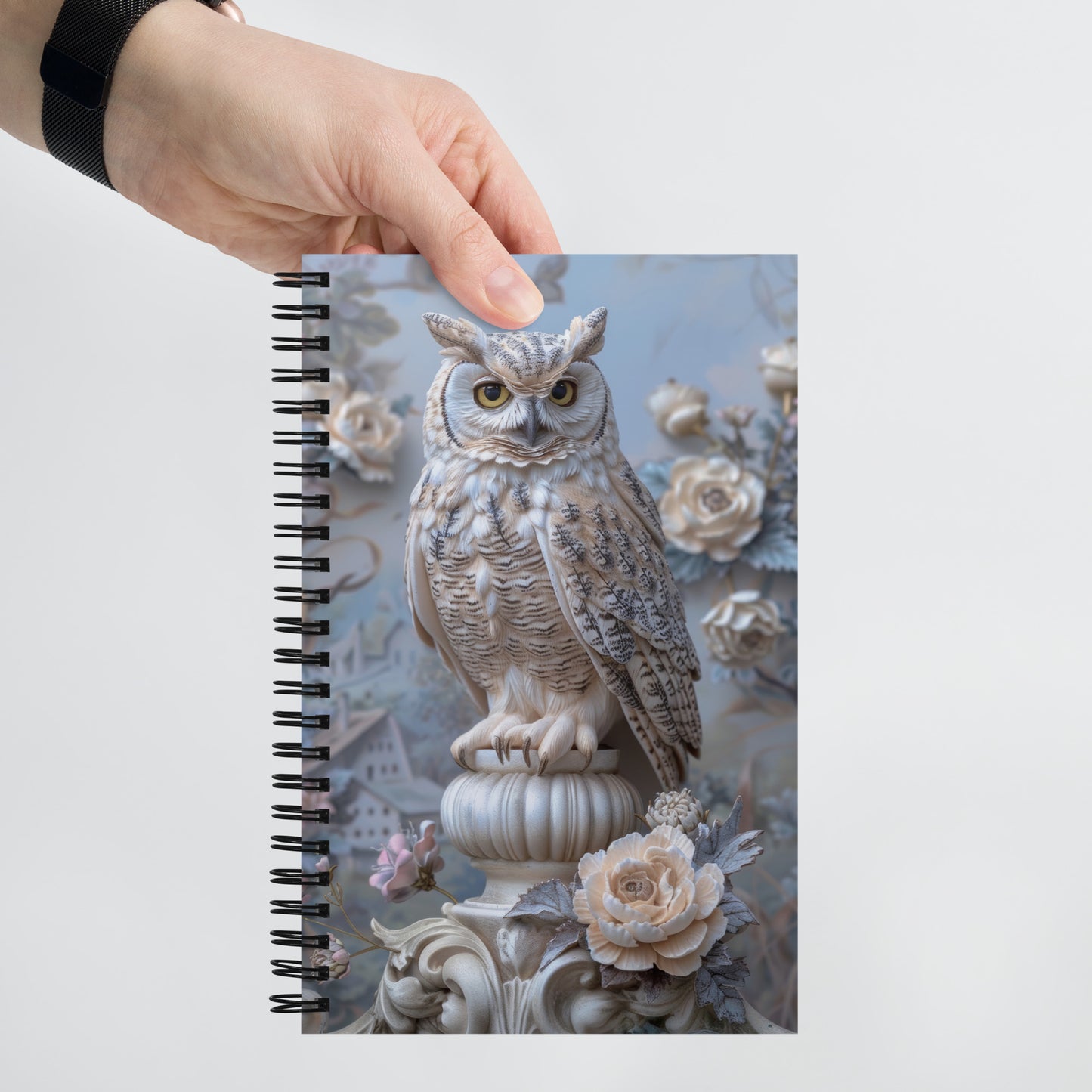 Beautiful Vintage Baroque Porcelain Gold Framed Owl Blue Notebook