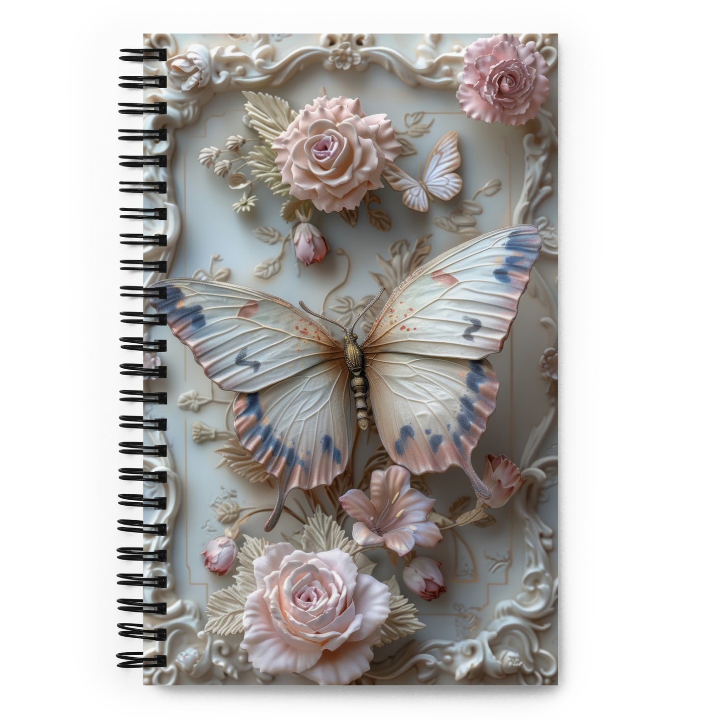 Beautiful Vintage Baroque Porcelain Gold Framed Butterfly Blue Notebook