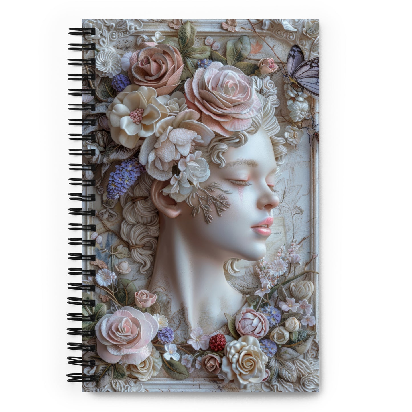 Beautiful Vintage Baroque Porcelain Gold Framed Flower Girl Blue Notebook