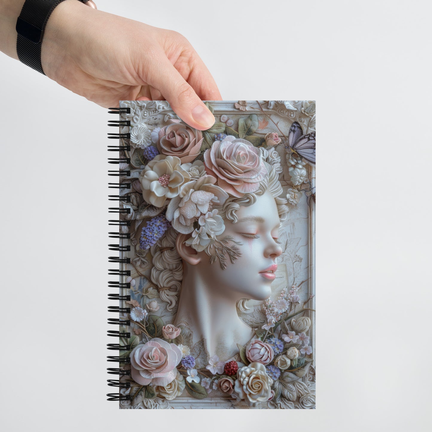 Beautiful Vintage Baroque Porcelain Gold Framed Flower Girl Blue Notebook