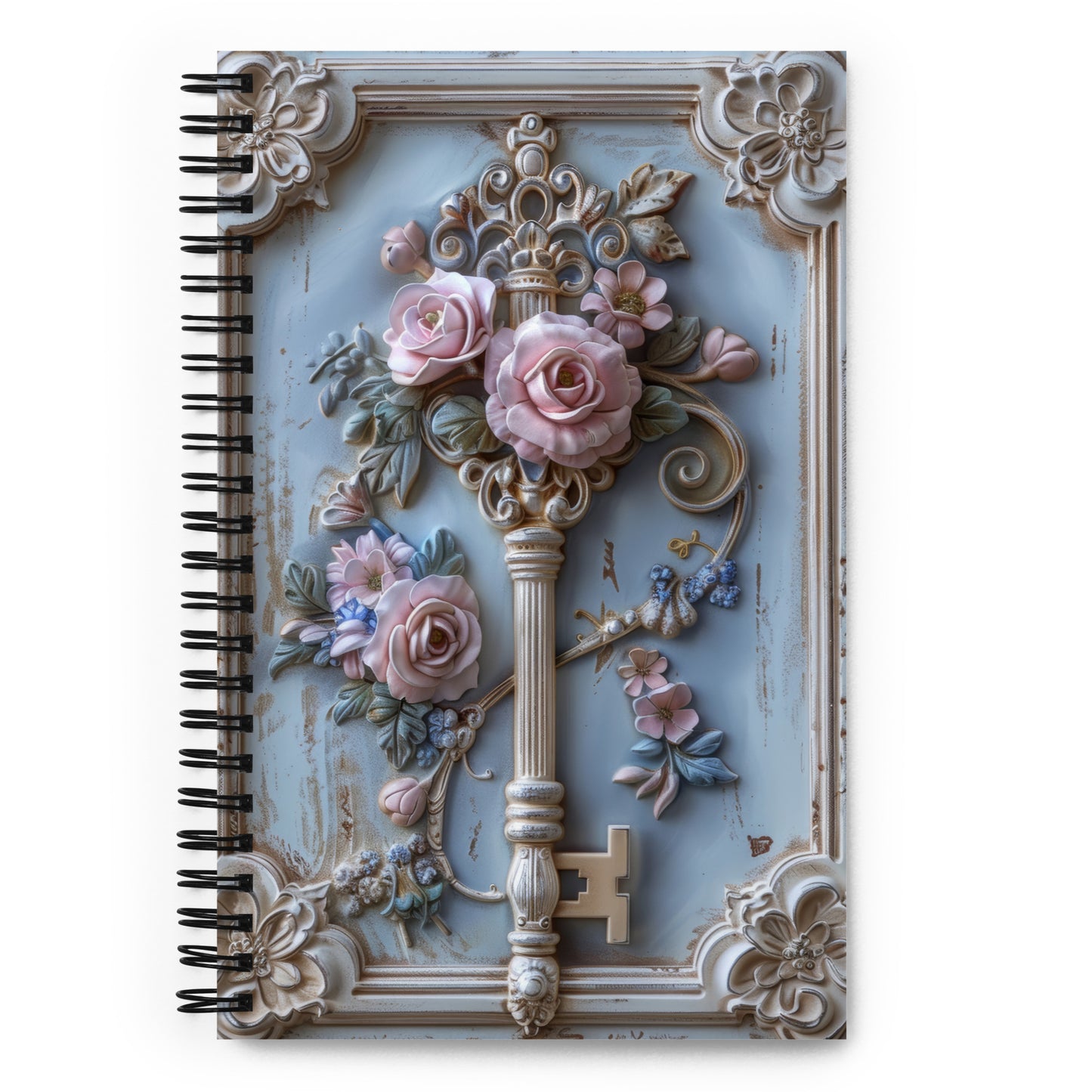 Beautiful Vintage Baroque Porcelain Gold Framed Fantasy Key Blue Notebook