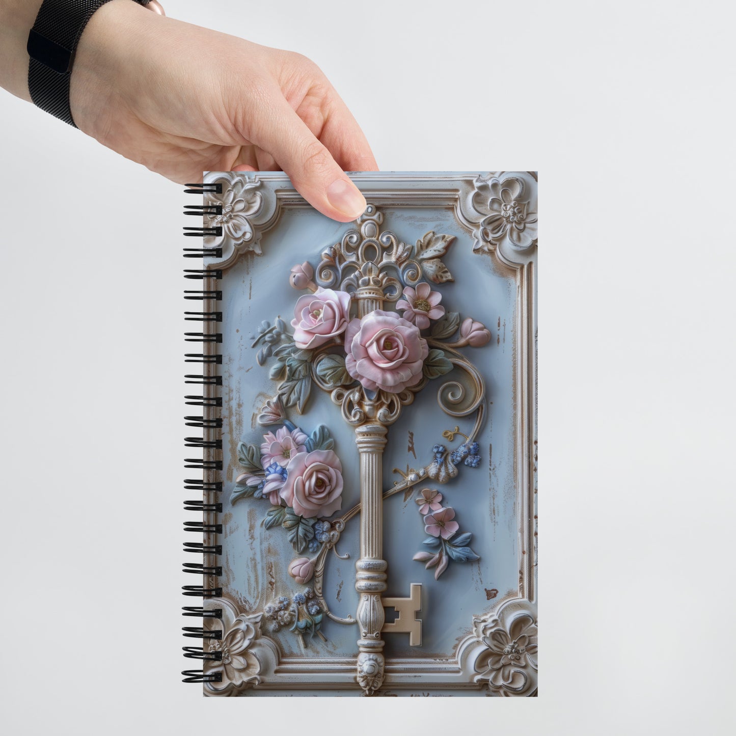 Beautiful Vintage Baroque Porcelain Gold Framed Fantasy Key Blue Notebook