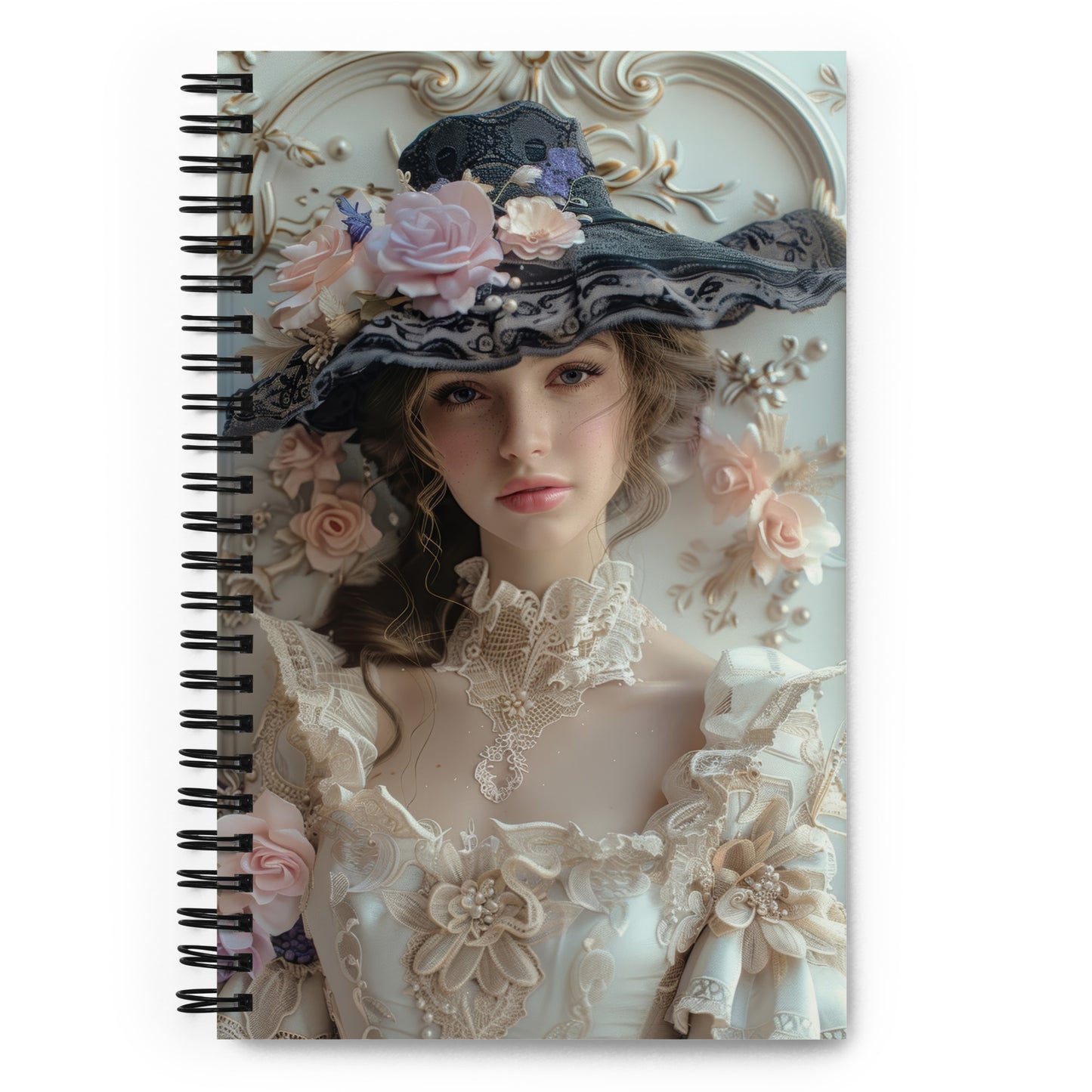 Beautiful Vintage Baroque Porcelain Gold Framed Beautiful Lady Blue Notebook