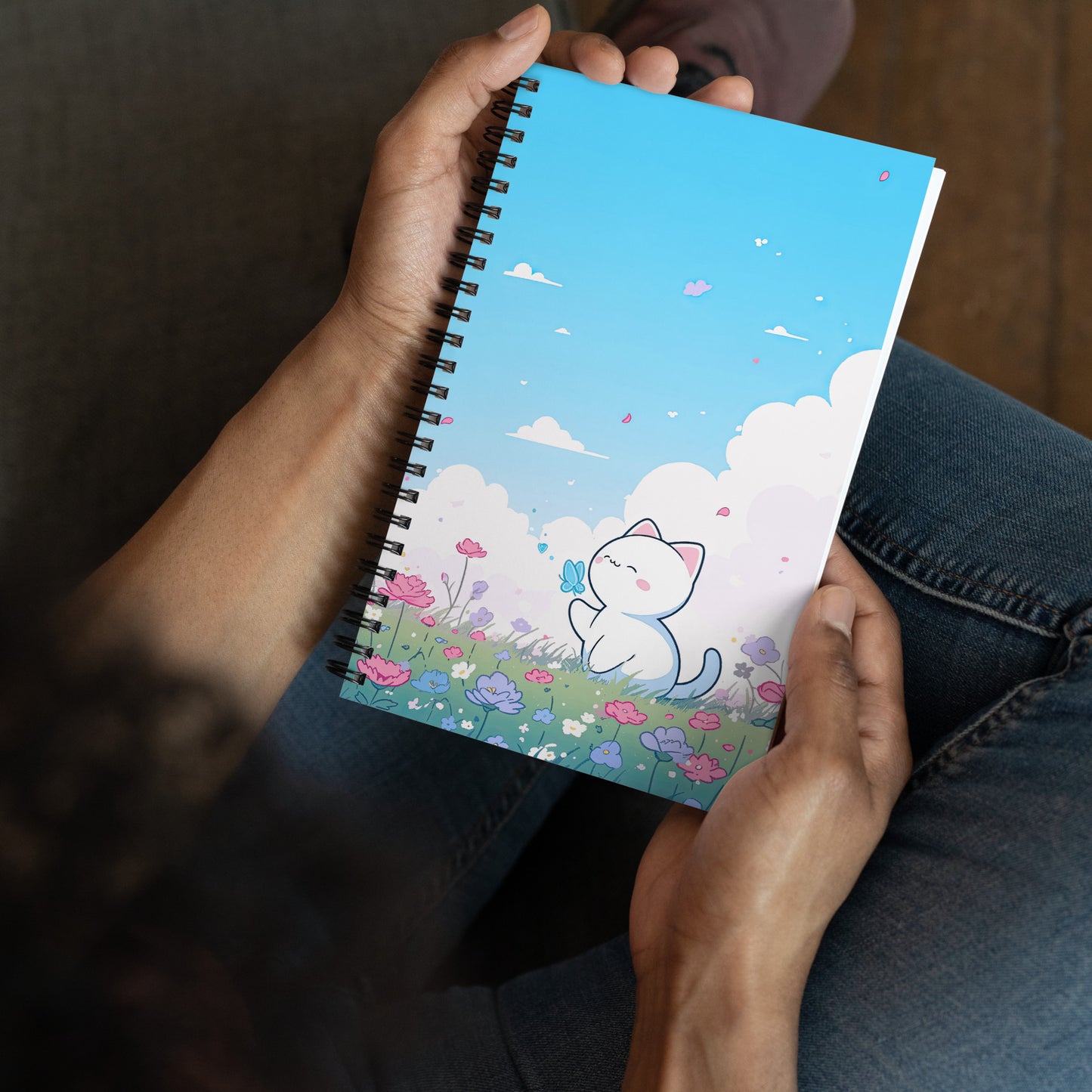 Kawaii Neko Cute Cat Anime Flower Field Drawing Notebook