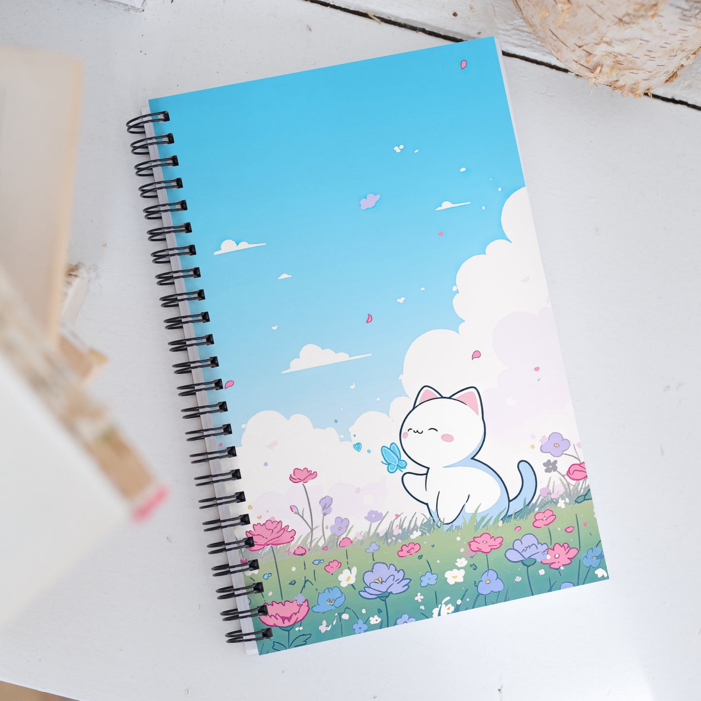 Kawaii Neko Cute Cat Anime Flower Field Drawing Notebook