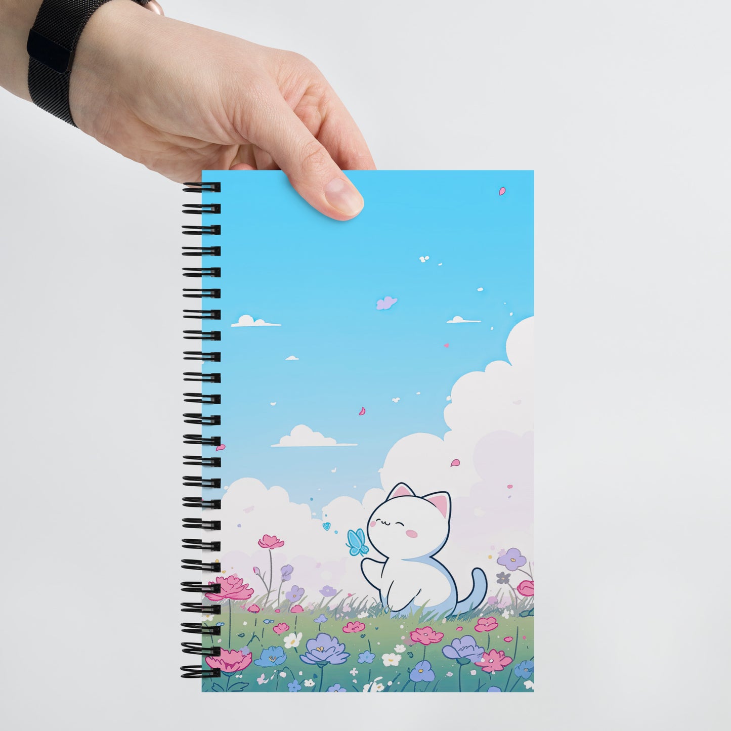 Kawaii Neko Cute Cat Anime Flower Field Drawing Notebook