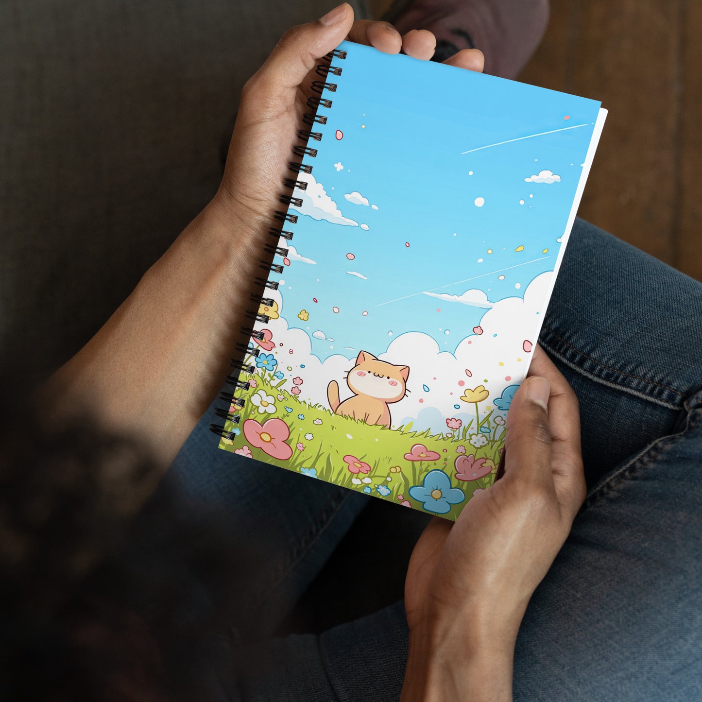 Kawaii Neko Cute Spring Orange Cat Anime Drawing Notebook