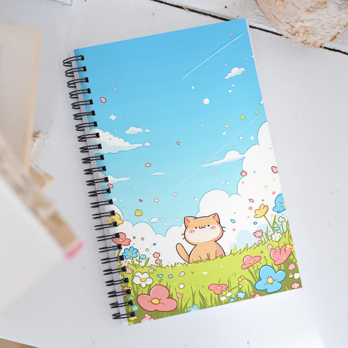 Kawaii Neko Cute Spring Orange Cat Anime Drawing Notebook